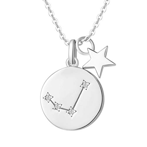 Widder Sternzeichen Kette aus Solide 925 Sterling Silber mit Weiß Vergoldet Anhänger Halskette Einfach Minimalistisch Geschenk Schmuck für Damen Mädchen - Verstellbar Kettenlänge: 40 + 5 cm von FANCIME