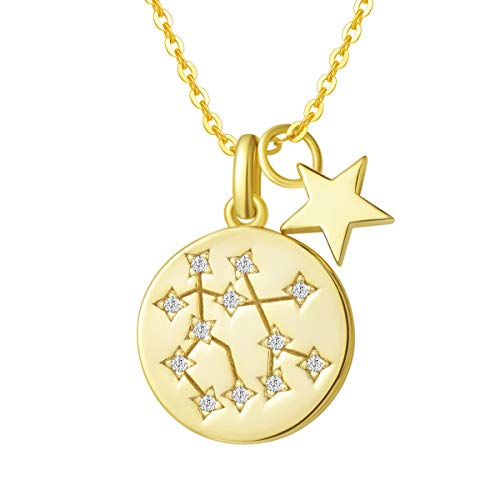 Zwillinge Sternzeichen Kette aus Solide 925 Sterling Silber mit Gold Vergoldet Anhänger Halskette Einfach Minimalistisch Geschenk Schmuck für Damen Mädchen - Verstellbar Kettenlänge: 40 + 5 cm von FANCIME