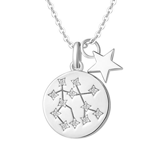 Zwillinge Sternzeichen Kette aus Solide 925 Sterling Silber mit Weiß Vergoldet Anhänger Halskette Einfach Minimalistisch Geschenk Schmuck für Damen Mädchen - Verstellbar Kettenlänge: 40 + 5 cm von FANCIME