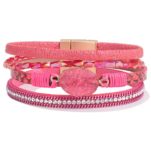 FANCY SHINY Leder-Wickelarmband, Boho-Manschette, Armreif, Armbänder, Kristall-Perlenarmband mit Magnetverschluss, Schmuckgeschenke für Frauen, 7.7", Kunstleder Kristall Cubic Zirkonia, Kein Edelstein FANCY SHINY Leder-Wickelarmband, Boho-Manschette, Armreif, Armbänder, Kristall-Perlenarmband mit Magnetverschluss, Schmuckgeschenke für Frauen, 7.7", Kunstleder Kristall Cubic Zirkonia, Kein Edelstein von FANCY SHINY