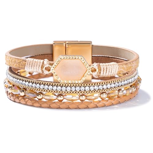 FANCY SHINY Wickelarmband aus Leder mit Kristallperlen, stapelbar, Boho-Schmuck für Damen, Kunstharz, Stein, Armreif mit Magnetverschluss, 7.7" x 0.8", Strassstein, Kein Edelstein FANCY SHINY Wickelarmband aus Leder mit Kristallperlen, stapelbar, Boho-Schmuck für Damen, Kunstharz, Stein, Armreif mit Magnetverschluss, 7.7" x 0.8", Strassstein, Kein Edelstein von FANCY SHINY