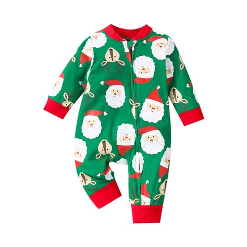 FANCYINN Baby Boy Girl Weihnachten Einteiliger Strampler Weihnachten Baby Hoodied Langarm Jumpsuit 0-12 Monate (Grün, 0-3 Monate) von FANCYINN