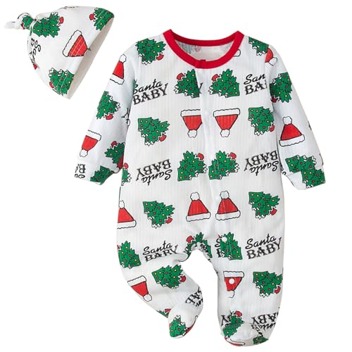 FANCYINN Baby Boy Girl Weihnachten Einteiliger Strampler Weihnachten Baby Hoodied Langarm Jumpsuit 0-12 Monate (Weihnachtsbaum Druck, 3-6 Monate) von FANCYINN