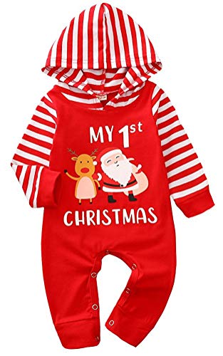 FANCYINN Baby Junge Mädchen Weihnachten Einteiliger Strampler Weihnachten Baby Hoodied Langarm Jumpsuit Weihnachtsmann 3-6 Monate von FANCYINN