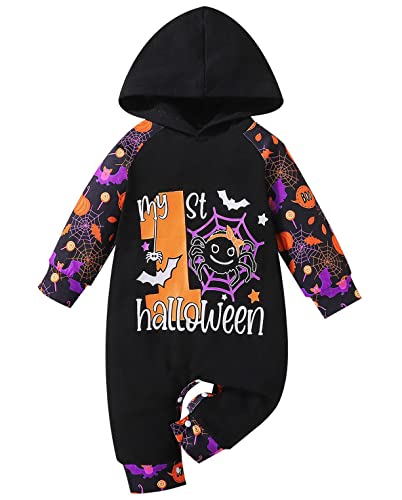 FANCYINN Baby Halloween Kostüm Mein erstes Halloween Jungen Strampler Mädchen Kürbis Kostüm Schwarz 6-9 Monate von FANCYINN