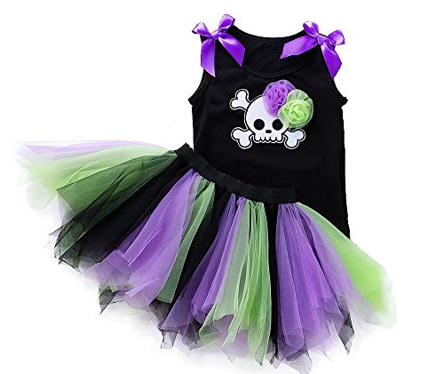 FANCYINN Baby Mädchen Kürbis Skelett Tutu Kleid Baby Mädchen Mein 1. Halloween Kostüm Outfit 2Stk Skelett von FANCYINN