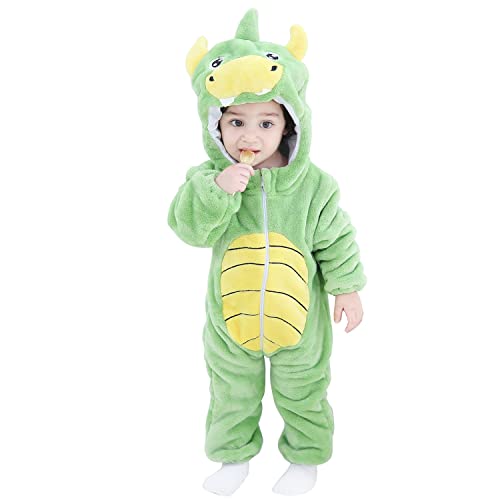 FANCYINN Baby Winter Grüner Dinosaurier Niedlicher Baby Kostüm Kostüme Cartoon Tier Strampler Mädchen und Jungen 12-18M von FANCYINN