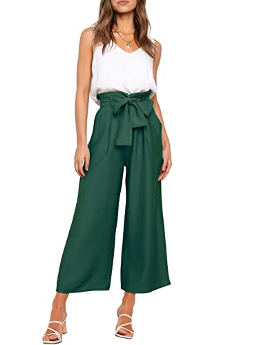 FANCYINN Damen 2 teiliges Crop Pants Set mit weitem Bein Wide Strap V-Ausschnitt Tank High Waist Cropped Paper Bag Hose mit Gürtel von FANCYINN