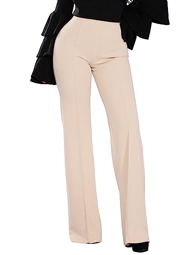 FANCYINN Damen Ease Into Comfort Hose mit geradem Bein Stretch-Arbeits-Casual-Business-Hose Fit Barely Boot Leg Stretch-Hose mit Bauchkontrolle Aprikose L von FANCYINN