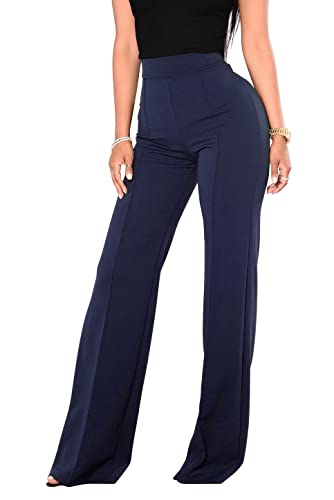 FANCYINN Damen Ease Into Comfort Hose mit geradem Bein Stretch-Arbeits-Casual-Business-Hose Fit Barely Boot Leg Stretch-Hose mit Bauchkontrolle Dunkelblau hell dünn M von FANCYINN