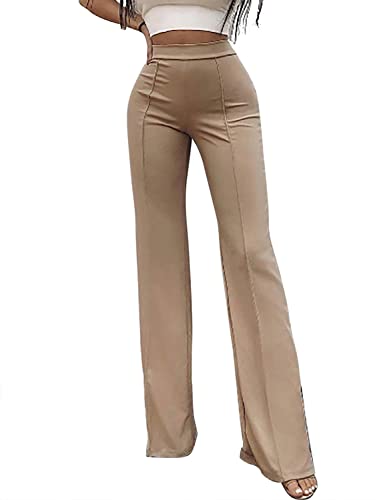 FANCYINN Damen Ease Into Comfort Hose mit geradem Bein Stretch-Arbeits-Casual-Business-Hose Fit Barely Boot Leg Stretch-Hose mit Bauchkontrolle Khaki XL von FANCYINN