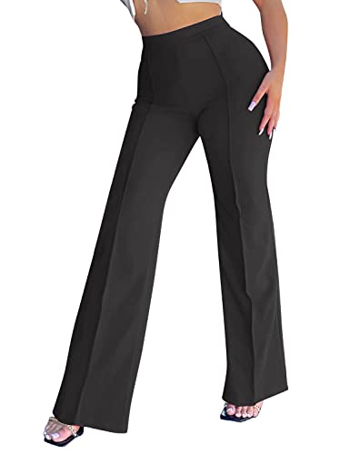 FANCYINN Damen Ease Into Comfort Hose mit geradem Bein Stretch-Arbeits-Casual-Business-Hose Fit Barely Boot Leg Stretch-Hose mit Bauchkontrolle Schwarz M von FANCYINN