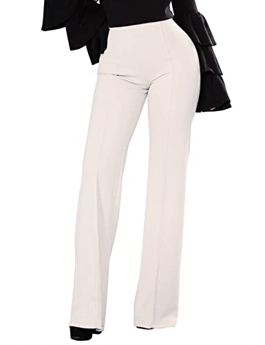 FANCYINN Damen Ease Into Comfort Hose mit geradem Bein Stretch-Arbeits-Casual-Business-Hose Fit Barely Boot Leg Stretch-Hose mit Bauchkontrolle Weiß S von FANCYINN