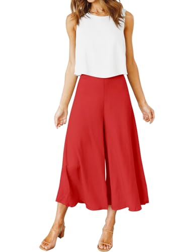 FANCYINN Damen Sommer 2-teiliges Outfit Jumpsuit Festlich Hochzeit Lang Hosenanzug Ärmelloses Rundhals Tanktop Gekürzte Weites Bein Hose Playsuit Weißes Oberteil & rote Hose XS FANCYINN Damen Sommer 2-teiliges Outfit Jumpsuit Festlich Hochzeit Lang Hosenanzug Ärmelloses Rundhals Tanktop Gekürzte Weites Bein Hose Playsuit Weißes Oberteil & rote Hose XS von FANCYINN