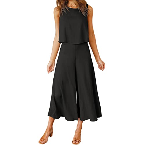 FANCYINN Damen Sommer 2-teiliges Outfit ärmellos Rundhals Tanktop gekürzte Weite Beinhose Schwarz XL FANCYINN Damen Sommer 2-teiliges Outfit ärmellos Rundhals Tanktop gekürzte Weite Beinhose Schwarz XL von FANCYINN