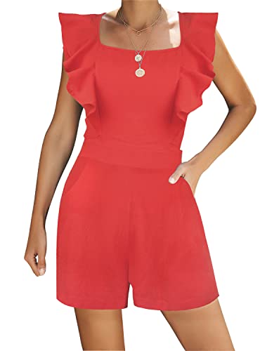 FANCYINN Damen Sommer Kurz Jumpsuit Sexy Rückenfrei Quadratischer Kragen Overall Shorts Playsuit Romper Tangerine Strampler M von FANCYINN