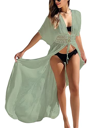 FANCYINN Damen Strandkleider Bikini Cover Up Strandponcho Sommer Lace Bademode Gestrickte Strand Vertuschen Armeegrün XS von FANCYINN