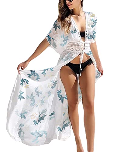 FANCYINN Damen Strandkleider Bikini Cover Up Strandponcho Sommer Lace Bademode Gestrickte Strand Vertuschen Grüner Aufdruck XL von FANCYINN