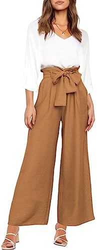 FANCYINN Frauen 2 Stück Casual Trainingsanzug Sommer Langarm Tank Top Hose mit hoher Taille Khaki-Hose & Weiße Bluse L von FANCYINN