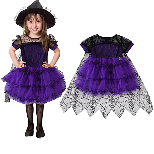 FANCYINN Halloween Hexe Kostüm für Kinder Mädchen Spider Halloween Karneval Party Kleid Violett 2-3 Jahre von FANCYINN