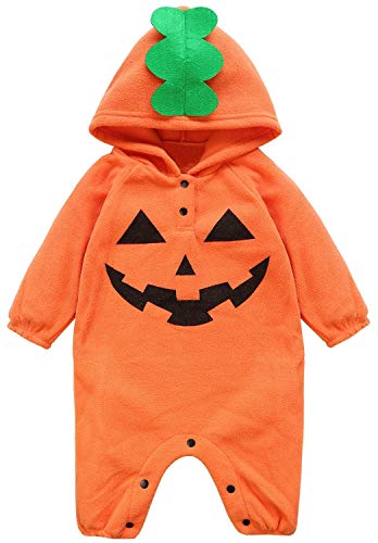 FANCYINN Halloween Kostüme Kürbis Gesicht für Kinder Junge Mädchen Hoodie Body Jumpsuit Pyjamas Orange von FANCYINN