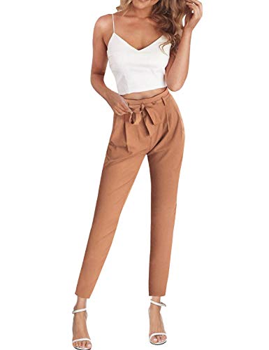 FANCYINN Jumpsuit Zweiteiler Damen 2 Teiler Crop Top und Hose Elegant Party Sommer Outfits,S,Khaki von FANCYINN