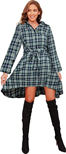FANCYINN Kariertes Kleid mit Langen Ärmeln für Damen Kariertes Karokleid Kariertes Tartan-Hemdkleid Grün & Blau S FANCYINN Kariertes Kleid mit Langen Ärmeln für Damen Kariertes Karokleid Kariertes Tartan-Hemdkleid Grün & Blau S von FANCYINN