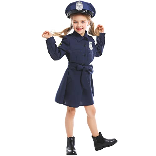 FANCYINN Polizei Kostüm Kinder Schickes Mädchen Polizei Kostüm mit Kleid Polizei Uniform inkl. Polizeimütze Kinder,Fasching Kostüm Kinder Kostüm Polizei Kinder 9-11J von FANCYINN