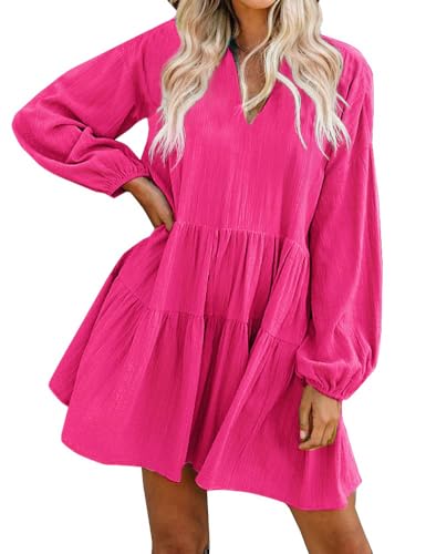 FANCYINN Tunika Kleid Damen V-Ausschnitt Lose Casual Swing Kleid Mini Kleider mit Gerafft Schmeichelhaft Pfirsich Langarm XS FANCYINN Tunika Kleid Damen V-Ausschnitt Lose Casual Swing Kleid Mini Kleider mit Gerafft Schmeichelhaft Pfirsich Langarm XS von FANCYINN