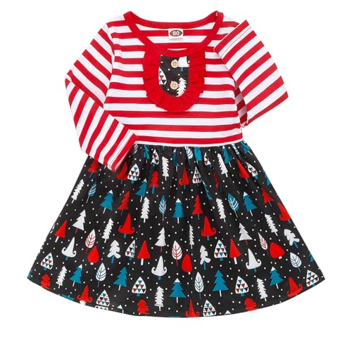 FANCYINN Weihnachten Kleid Kleinkind Baby Mädchen Roten Streifen Langarm Weihnachtsbaum Print Prinzessin Tutu Kleid Rock Weihnachten Outfits Kleidung 2T von FANCYINN