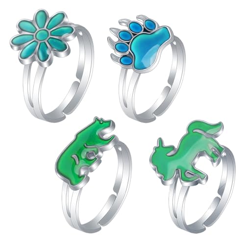 4 Stück Kinderring Stimmungsring Stimmungsring Farbwechsel Ring Farbwechselnder Stimmungsring Farbwechsel Verstellbare GrößE Ring Emotionale Mood Ringe für Jeden Anlass von FANCYWUXI