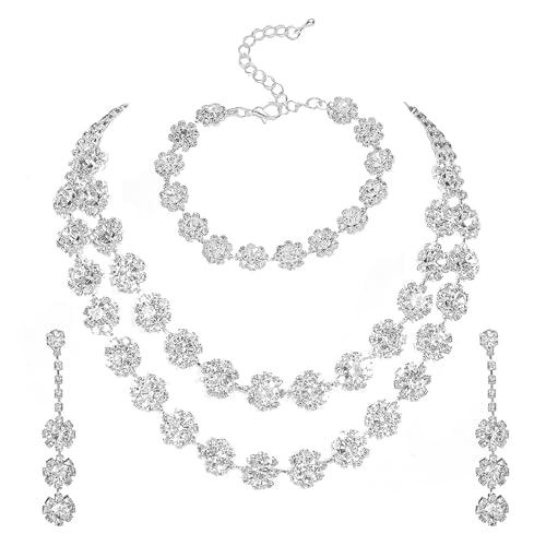 FANCYWUXI 3 Stück Strass Brautschmuck Halskette Ohrrings Armband Set Tropfen Cluster Schmuckset Klar Silber Schmuckset Klar Silber-Ton Allergenfrei Hochzeitsschmuck für Braut Brautjungfern FANCYWUXI 3 Stück Strass Brautschmuck Halskette Ohrrings Armband Set Tropfen Cluster Schmuckset Klar Silber Schmuckset Klar Silber-Ton Allergenfrei Hochzeitsschmuck für Braut Brautjungfern von FANCYWUXI
