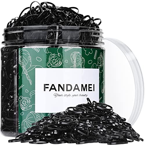FANDAMEI 2000 Stück Haargummi, Mini Haargummis Mädchen Dünne Haargummis Gummi Haarbänder Boxed für Frauen Mädchen Haarstyling Flechten Schwarz von FANDAMEI