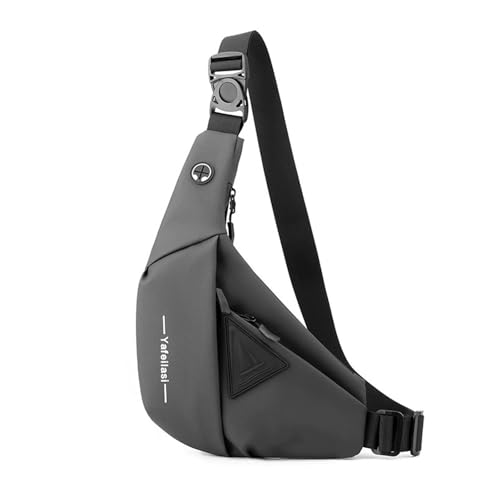 FANDARE Anti Diebstahl Brustasche Herren Sport Umhängetasche Damen Rechte Schulter Sling Crossbody Bag Wasserdichtes PU Leder Messenger-Bags Schultertaschen Reise Schule Wandern Bodybag Grau Rechts von FANDARE