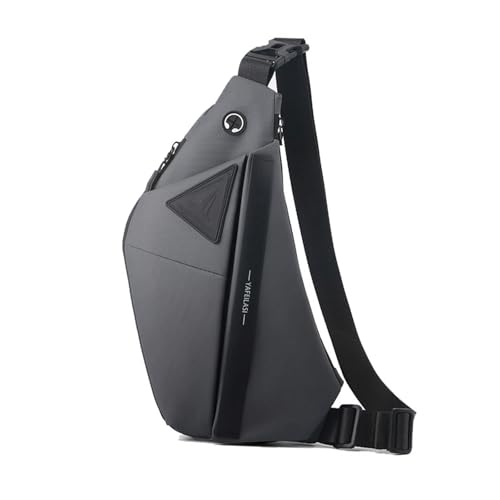 FANDARE Ausbaufähig Brustasche Herren Sport Sling Crossbody Bag Damen Umhängetasche Wasserdichtes PU Leder Messenger-Bags Schultertaschen für Reise Schule Wandern Bodybag Grau rechts von FANDARE