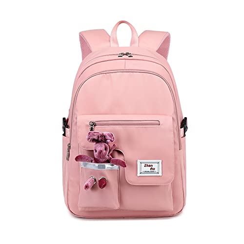 FANDARE Beiläufig Rucksack Schulrucksack Schulranzen Daypacks mit 15.6 Zoll Laptopfach Schultaschen Mädchen Junge Schultaschen mit Plüsch Anhänger für Universität Reisen Freizeit Arbeit Rose von FANDARE