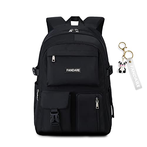 FANDARE Beiläufig Rucksack Schulrucksack Schulranzen Daypacks mit 15.6 Zoll Laptopfach Tagesrucksack Mädchen Junge Schultaschen für Universität Reisen Freizeit Arbeit Wasserdichtes Schwarz A von FANDARE