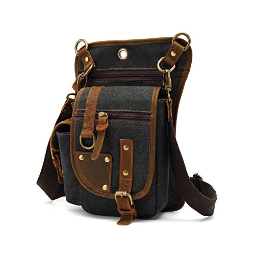 FANDARE Beintasche Herren Hüfttasche Brusttasche Canvas Beinbeutel Sling Bag Damen Sling Bag Schulranzen Umhängetasche Sporttasche für Motorrad Wandern Radfahren Schule Reise Joggen Daypacks Schwarz von FANDARE