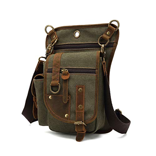 FANDARE Beintasche Herren Hüfttasche Brusttasche Canvas Beinbeutel Sling Bag Damen Sling Bag Schulranzen Umhängetasche Sporttasche für Motorrad Wandern Radfahren Schule Reise Joggen Daypacks Grün von FANDARE