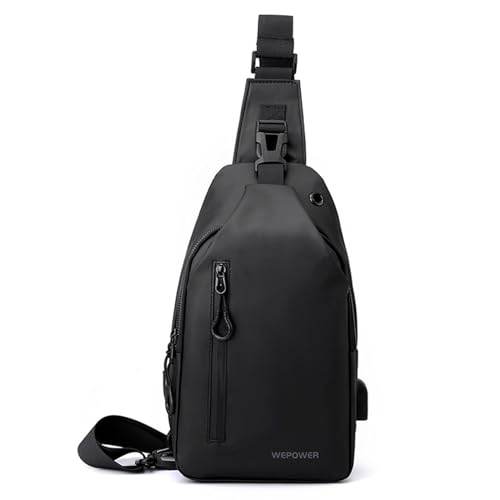 FANDARE Brusttasche Brustbeutel Herren Sling Crossbody Bag Umhängetasche Bodybag Männertasche Schultertasche Outdoor Trekkingrucksack mit Kopfhörerloch Reisetaschen Handgepäck Messenger Bag Schwarz von FANDARE