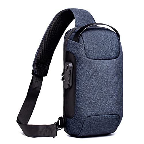 FANDARE Brusttasche Diebstahlschutz Sling Bag Herren Damen Umhängetaschen mit USB-Ladeanschluss Schultertasche Crossover Rucksack Daypacks für Reisen Wandern Mehrere Taschen Crossbody Pack Blau von FANDARE