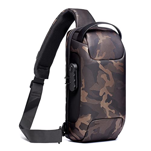 FANDARE Brusttasche Diebstahlschutz Sling Bag Herren Damen Umhängetaschen mit USB-Ladeanschluss Schultertasche Crossover Rucksack Daypacks für Reisen Wandern Mehrere Taschen Crossbody Pack Camo von FANDARE