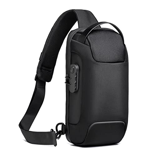 FANDARE Brusttasche Diebstahlschutz Sling Bag Herren Damen Umhängetaschen mit USB-Ladeanschluss Schultertasche Crossover Rucksack Daypacks für Reisen Wandern Mehrere Taschen Crossbody Pack Schwarz von FANDARE