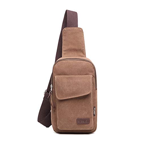 FANDARE Brusttasche Herren Schultertasche Sling Bag Rucksack 7.9 inch iPad Sling Bag Segeltuch Tasche Umhängetasche Sporttasche für Wandern,Abenteuer,Sport, Reisen und Joggen Braun von FANDARE