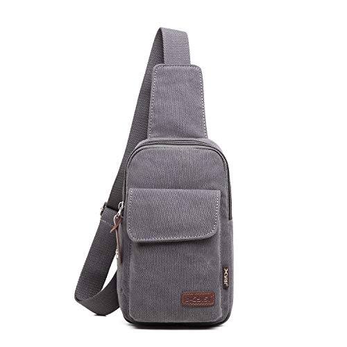 FANDARE Brusttasche Herren Schultertasche Sling Bag Rucksack 7.9 inch iPad Sling Bag Segeltuch Tasche Umhängetasche Sporttasche für Wandern,Abenteuer,Sport, Reisen und Joggen Dunkelgrau von FANDARE