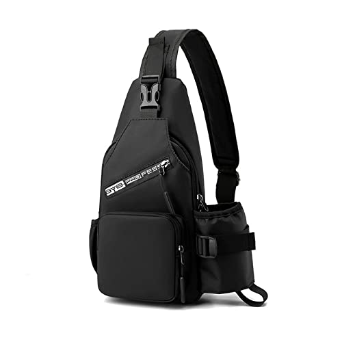 FANDARE Brusttasche Herren Sling Bag Umhängetaschen mit Flaschenhalter Schultertasche Bauchtasche Crossover Rucksack Daypacks für Männer Outdoor Reisen Camping Wanderrucksäcke Crossbody Pack Schwarz von FANDARE