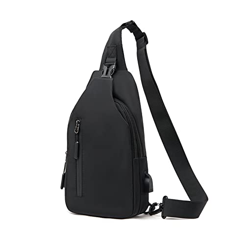 FANDARE Brusttasche Herren Sling Bag mit USB-Ladeanschluss Umhängetaschen Crossover Rucksack Schultertasche Bauchtasche Daypacks für Männer Outdoor Reisen Wanderrucksäcke Crossbody Pack Schwarz von FANDARE