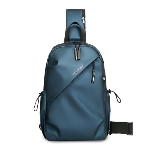 FANDARE Brusttasche Herren Sling Crossbody Bag Manner Umhängetasche Brustbeutel mit Kopfhöreröffnung Urban Wasserdichtes PU Leder Messenger-Bags Schultertaschen für Reise Schule Wandern Bodybag Blau von FANDARE