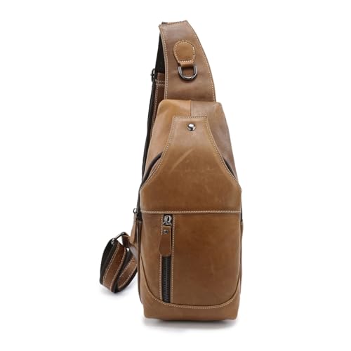 FANDARE Brusttasche Herren Umhängetasche Leder Herren Herrentasche Schultertasche Echtes Leder Handgelenktasche Bodybag Crossbody Bag Arbeitstasche Crossbody Pack Geschäft TagesrucksäckeGelb Braun von FANDARE