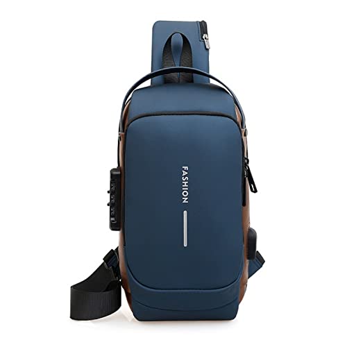 FANDARE Brusttasche Sling Bag Geschäft Schultertasche mit USB-Ladeanschluss Passwortschutz Crossbody Bag Umhängetasche Wasserdicht für Reisen Wandern mehrere Taschen Sling Daypacks Blau von FANDARE